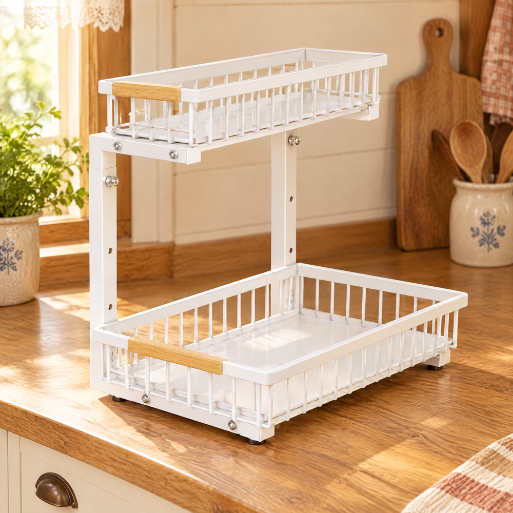 Shelf Two-Level Sliding Cabinet Rack