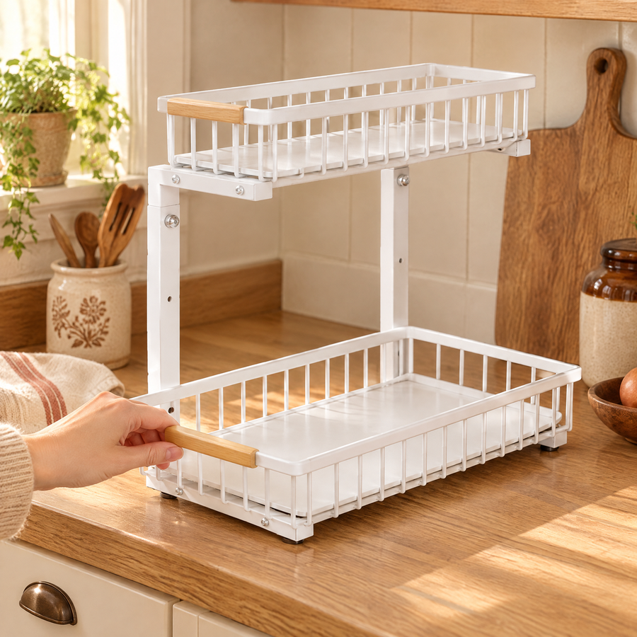 Shelf Two-Level Sliding Cabinet Rack — a suitable use routine