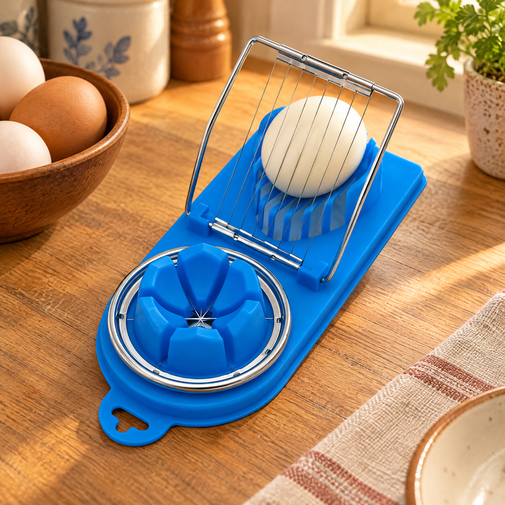 Slice Blue Two-Section Egg Cutter detail: Slice Blue Two-Section Egg Cutter: two connected cutting sections