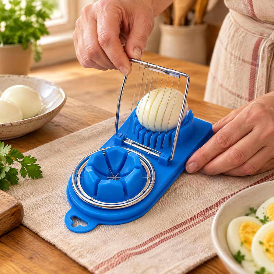Slice Blue Two-Section Egg Cutter: guide the matching frame