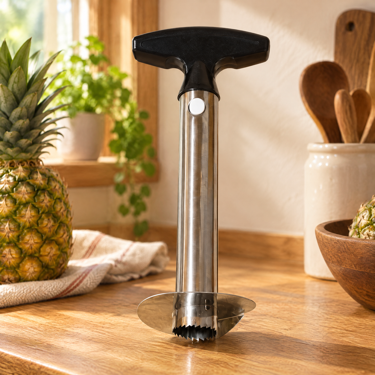 Spiral Black-Handle Pineapple Corer detail: Spiral Black-Handle Pineapple Corer: the actual circular working form