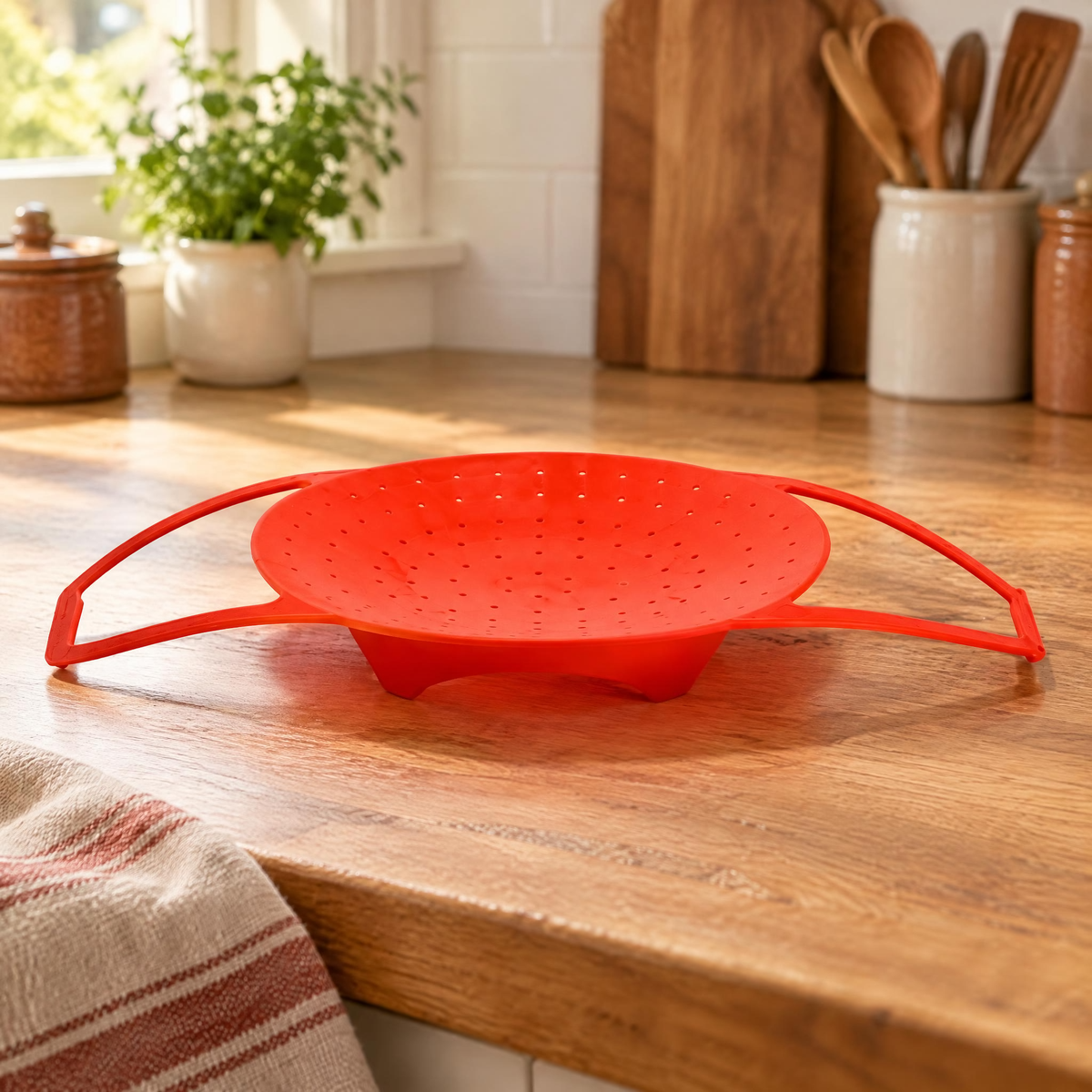 Steam Silicone Steamer Basket detail: Steam Silicone Steamer Basket: perforated bowl and integrated supports