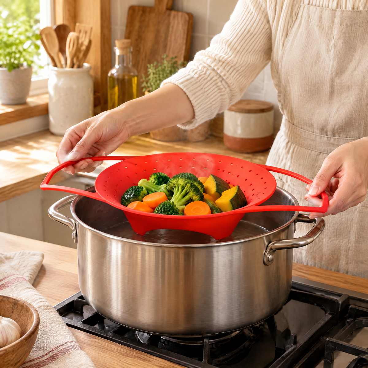 Steam Silicone Steamer Basket use: Steam Silicone Steamer Basket: setting a compatible steaming place