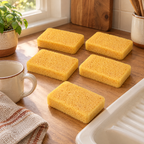 Sunny Dish Sponge Set story: Five Sunny sponges beside the everyday sink