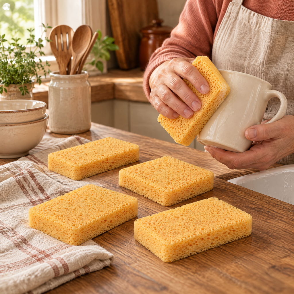 Sunny Dish Sponge Set use: One Sunny sponge with four matching spares nearby