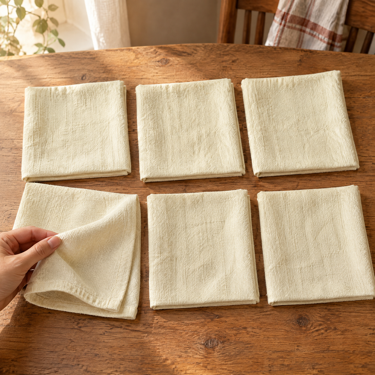 Light woven texture and plain hems of the six Supper cloths