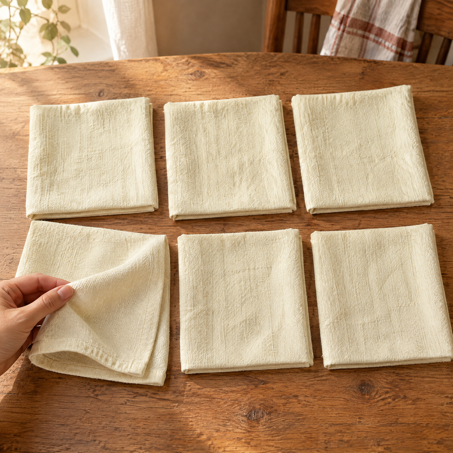 Light woven texture and plain hems of the six Supper cloths