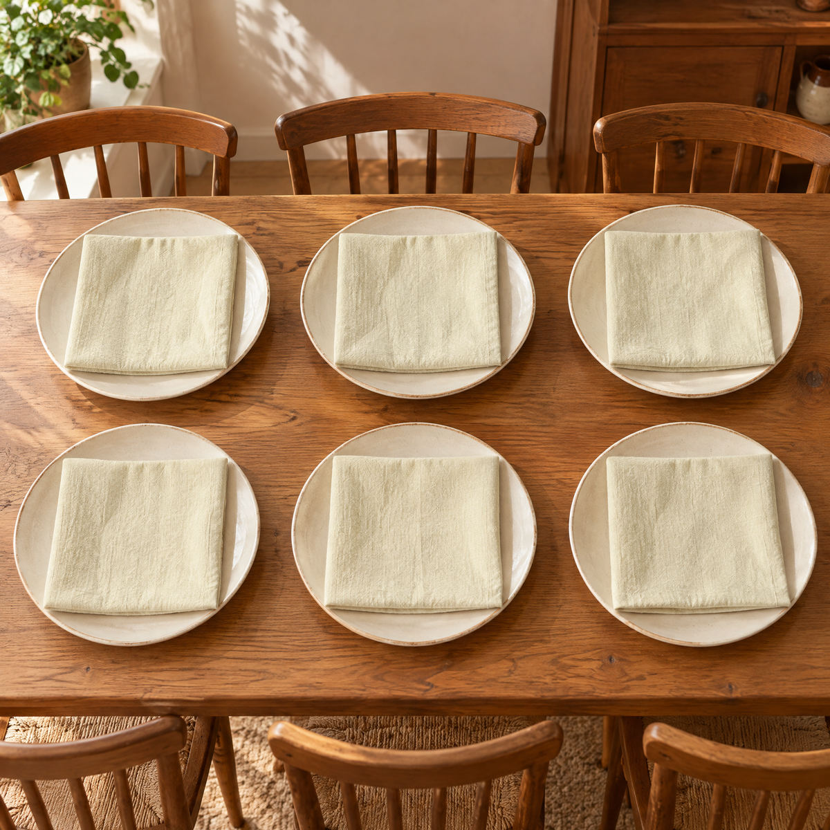 Supper napkins at six matching table places