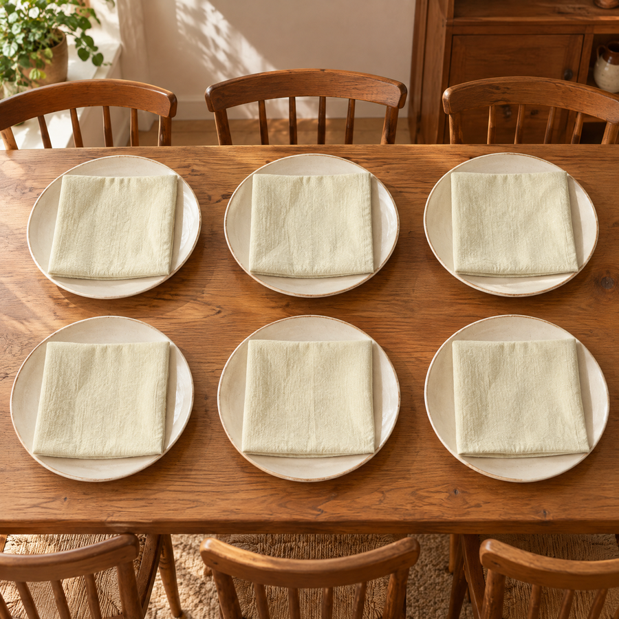 Supper napkins at six matching table places