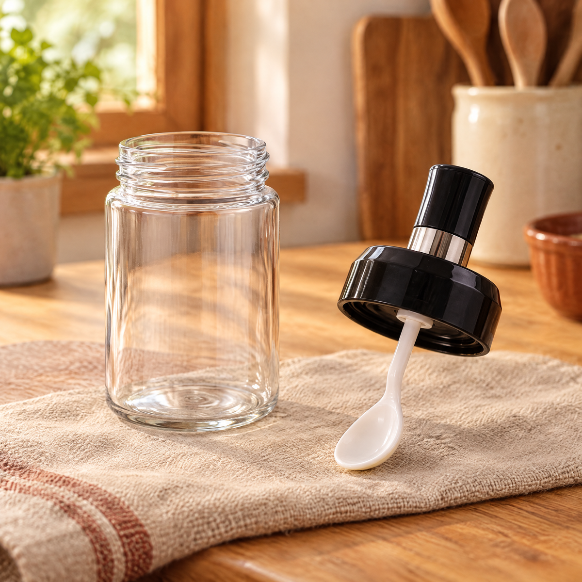 Touch Seasoning Spoon Jar detail: Touch Seasoning Spoon Jar: actual lid-to-spoon connection
