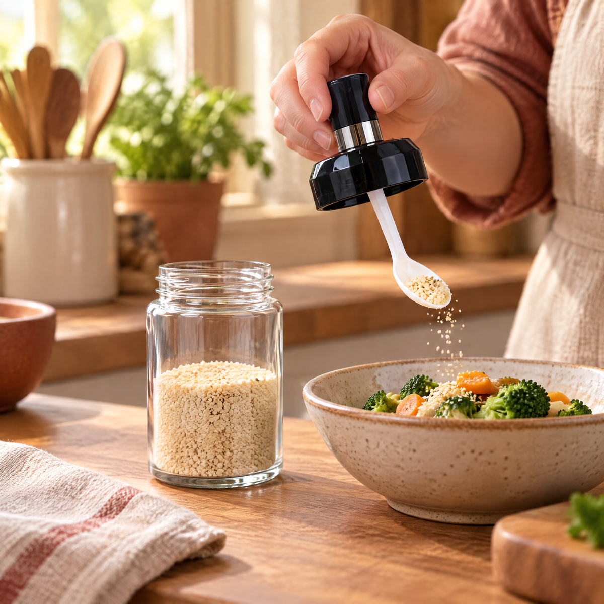 Touch Seasoning Spoon Jar use: Touch Seasoning Spoon Jar: a modest hand-led seasoning addition