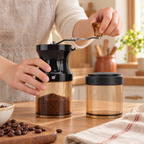 Turn Manual Coffee Grinder Set use: Turn Manual Coffee Grinder Set: guiding the crank by hand