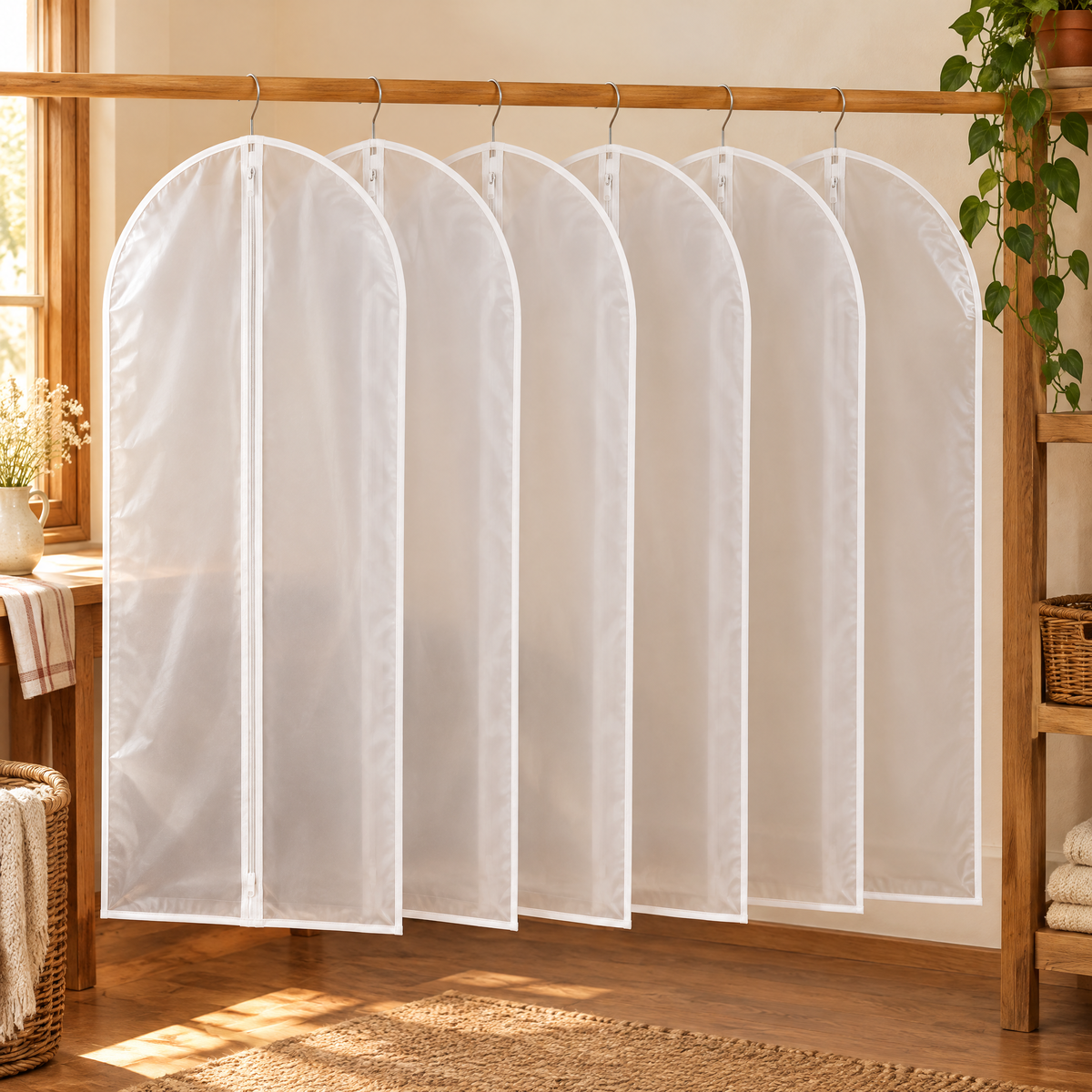 Veil Garment Cover Set hero: Veil’s six exact white-edge garment covers