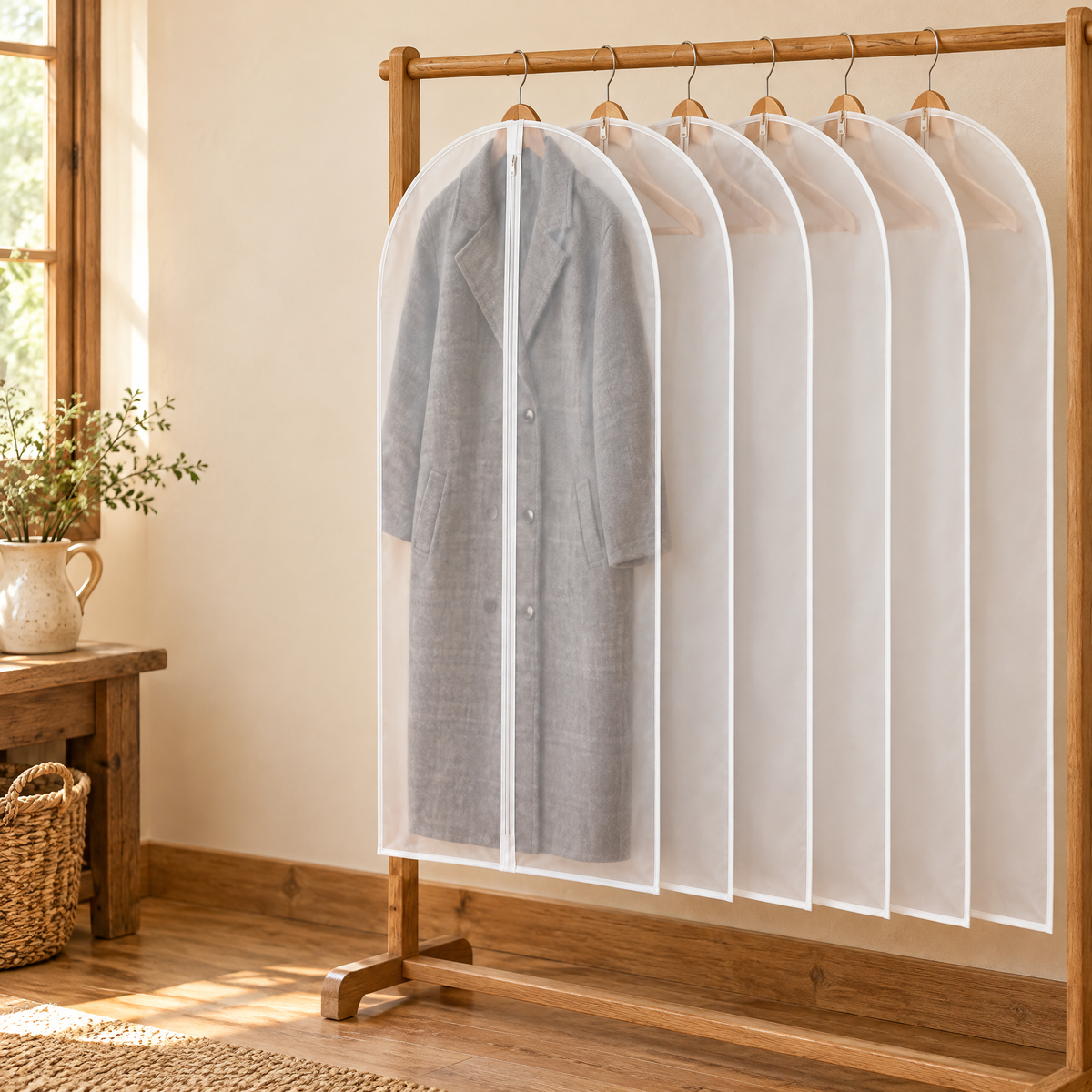 Veil Garment Cover Set story: Veil arranging one dry garment beside five empty covers