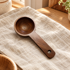 Walnut Wooden Coffee Scoop hero: Walnut Wooden Coffee Scoop: single dark wooden scoop