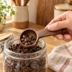 Walnut Wooden Coffee Scoop use: Walnut Wooden Coffee Scoop: taking dry coffee beans