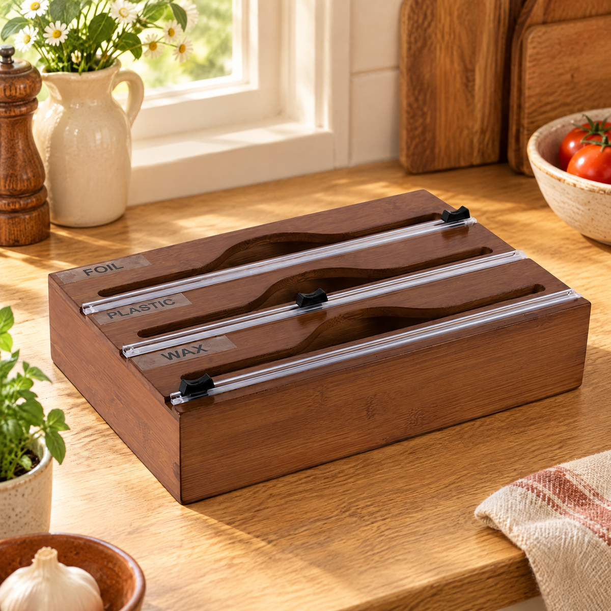 Wrap Three-Channel Bamboo Dispenser hero: Wrap Three-Channel Bamboo Dispenser — complete selected contents